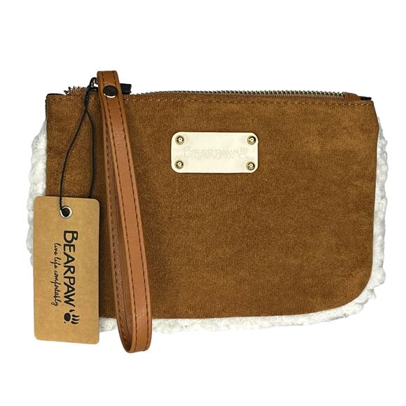NEW Bearpaw WRISTLET Faux Suede & Sherpa Handbag Purse Mini Bag Brown Faux Fur - Picture 8 of 9